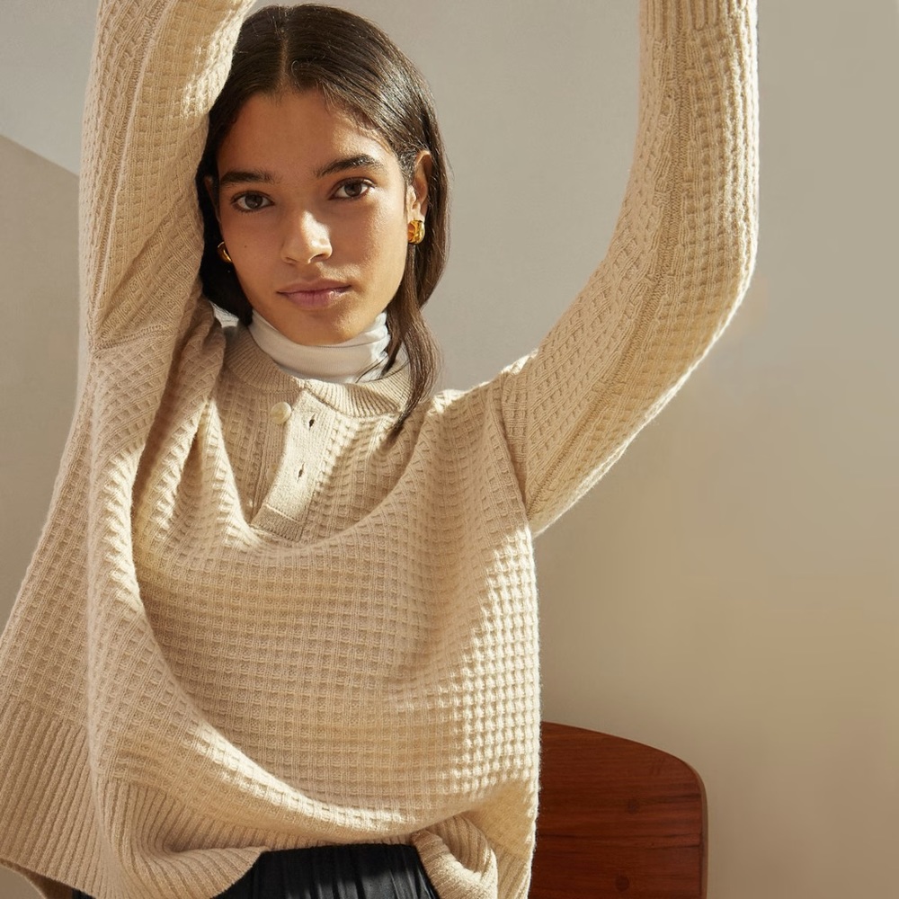 Everlane Belgian waffle Henley in recycled cashmere